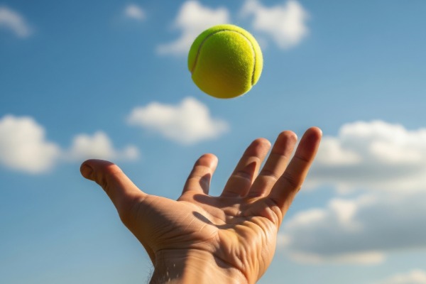 hand throwing a tennis ball in the air